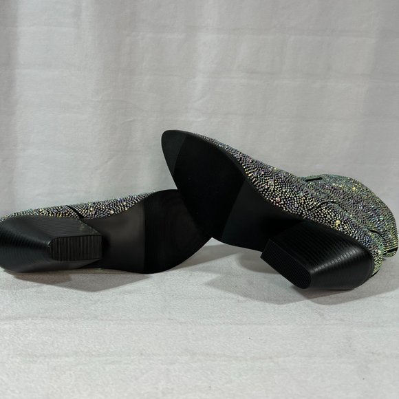 NEW! Women's Rhinestone Cowboy Boots, Sparkly Chunky Heel Ankle Boot, Size 6-7 - Picture 6 of 9
